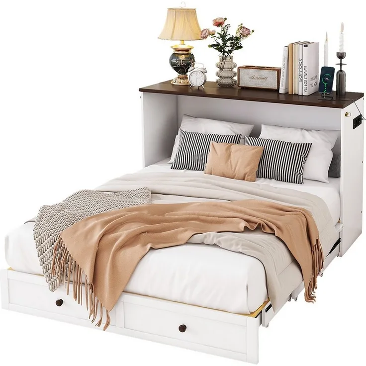 REDOM Schrankbett Funktionsbett,Gästebett,mit Stauraum & USB & Steckdose (Schrankbett,mit Schubladen, USB & Steckdose, Flexibles Plattformbett mit Regal, Stauraum, umbaubar, für Jugendzimmer, Gästezimmer, mit Lattenrost, ohne Matratze, 140 x 200 cm) oh...