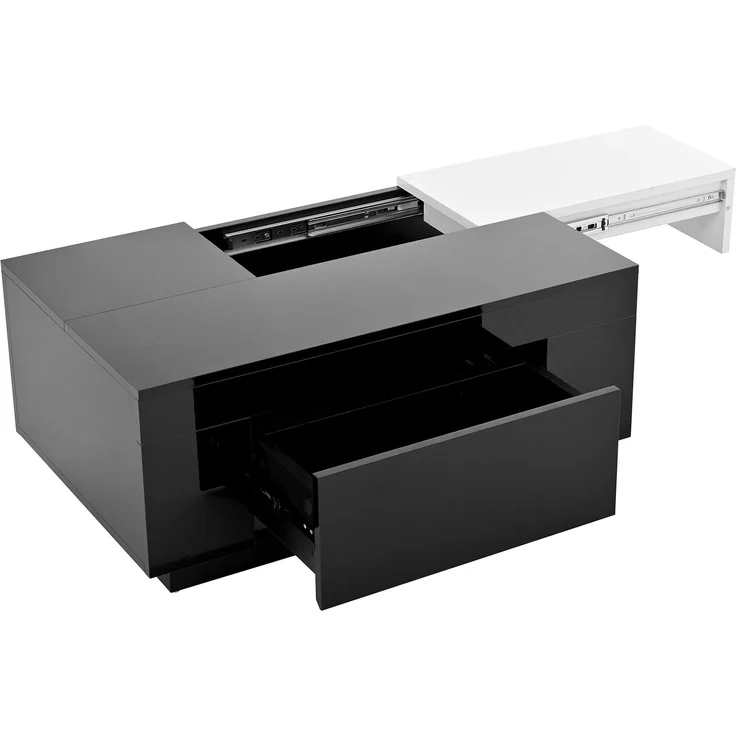 Merax Hochglanz-Couchtisch mit LED-Beleuchtung, ausziehbarer Tischplatte, verstecktem Stauraum und 16-farbig einstellbarem Lichtband, schwarz – Bild 8