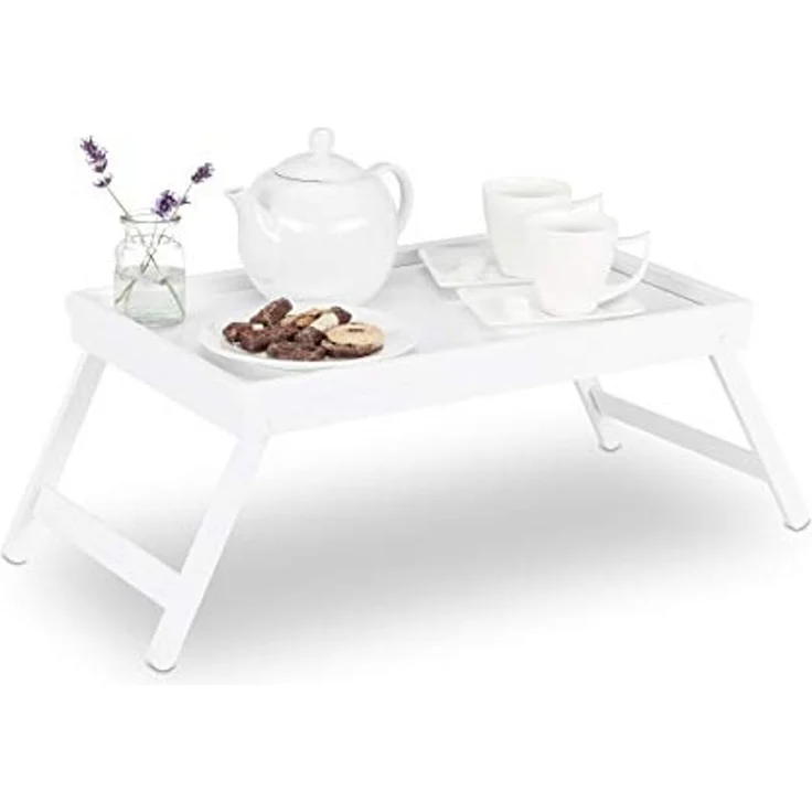 Relaxdays 2 x Betttablett Bambus weiß – Bild 1
