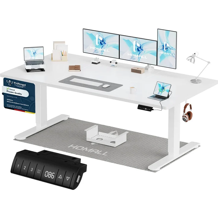 Homall Höhenverstellbarer Schreibtisch 180x80 cm, Schreibtisch Höhenverstellbar, Elektrischer Schreibtisch mit Vierteilige Tischplatte, Computertisch mit Memory Funktion,Standing Desk