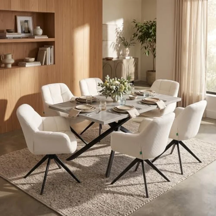 DUBI Möbel Drehstuhl Mika-Mila, creme, 360° drehbar, Metallgestell, 125 kg Belastbarkeit, 65x81x66 cm – Bild 5