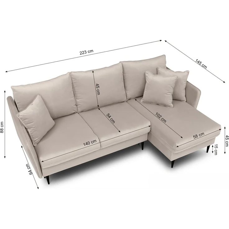 Selsey 'Volio' Ecksofa mit Schlaffunktion, Samt wasserabweisend, Goldene Beine, Beige – Bild 5