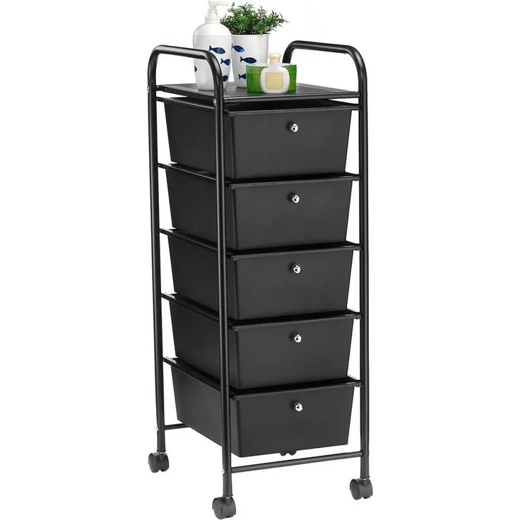 IDIMEX Beistellwagen GINA, Rollcontainer Friseurwagen Metall Kosmetik Badregal 5 Schubladen schwa – Bild 1