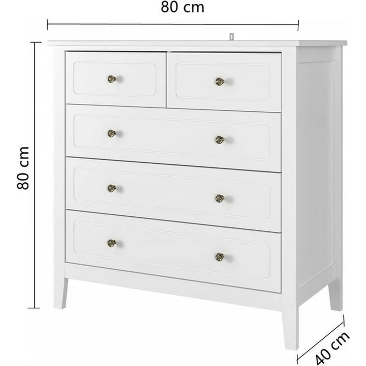 Homfa Kommode, Sideboard mit 5 Schubladen, Metallgriffe, weiß, 80x40x80cm – Bild 2