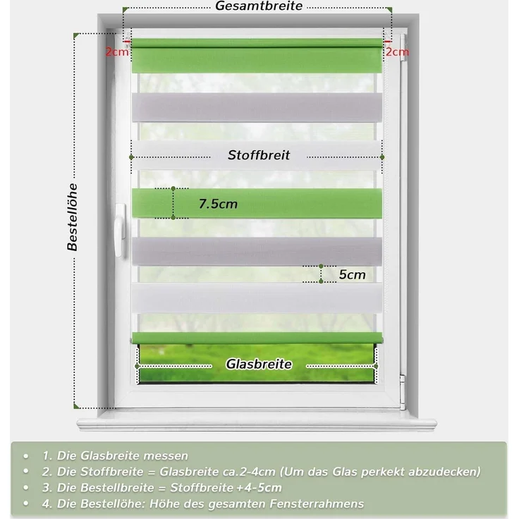 Deswell Doppelrollo Klemmfix ohne Bohren Grün-Grau-Weiß B110 x H120 cm (Stoffbreite 106cm) Rollos für Fenster ohne Bohren für Fenster mit Lichtdurchlässig & Verdunkelnd/Höhe Stufenlos Verstellbar – Bild 1
