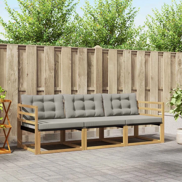 vidaXL Outdoor-Sofagarnitur 3 stk. Weiß und Hellgrau 3388361 – Bild 1