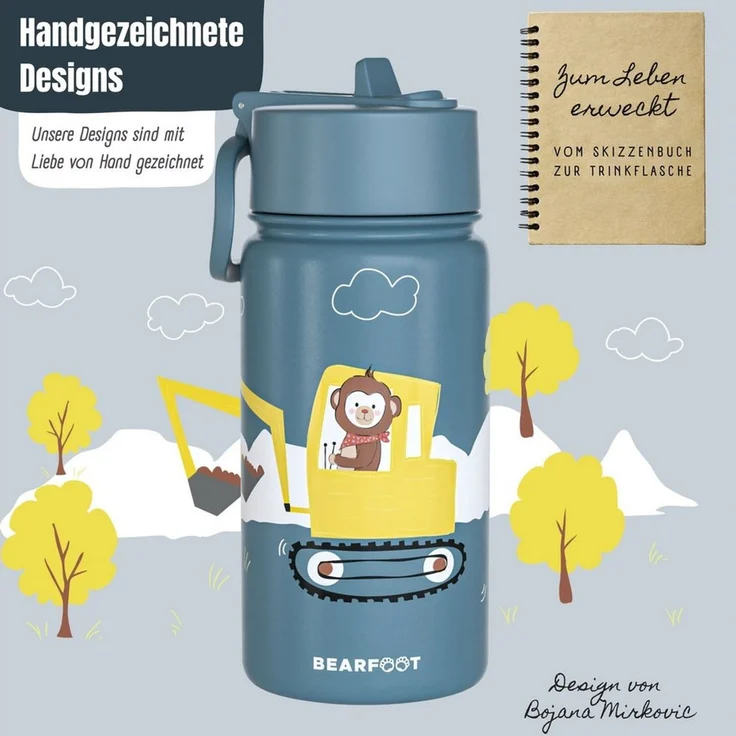BEARFOOT Trinkflasche Thermo Kinder Trinkflasche Edelstahl - Bagger, Thermosflasche, auslaufsicher, Edelstahl, Kinderflasche, BPA-frei – Bild 2