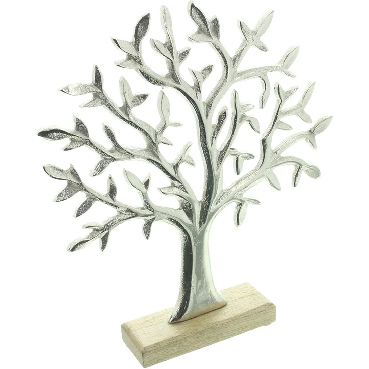 Baum "Silber"31cm Deko Tischdeko Dekoration Holz Alu auf Holzsockel – Bild 3