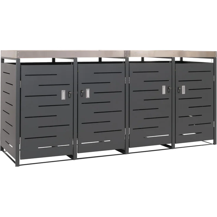 4er-Mülltonnenverkleidung HWC-H40, Mülltonnenbox, Pflanzkasten Edelstahl-Metall-Kombi 92kg 125x264x84cm erweiterbar – Bild 9
