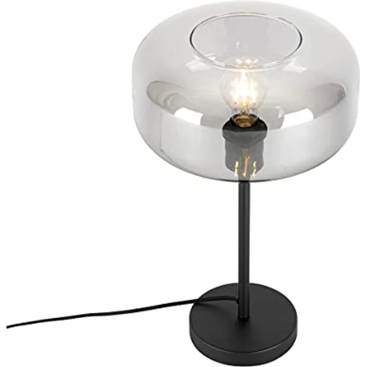 QAZQA Bizle Art-Deco-Tischlampe schwarz mit Rauchglas, rund, dimmbar, E27, 46 cm hoch – Bild 8