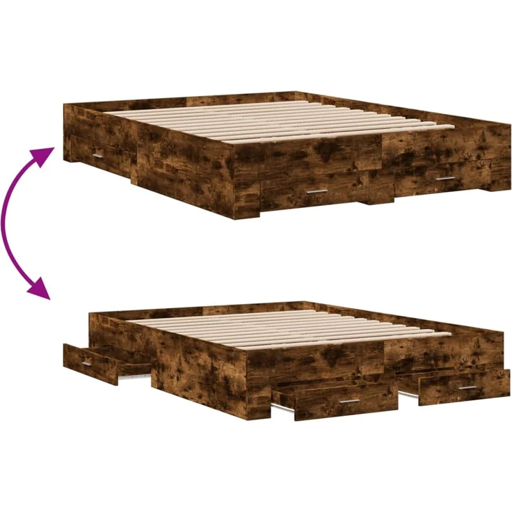 vidaXL Bettgestell mit Schubladen Räuchereiche 160x200cm Holzwerkstoff 3280374 – Bild 8