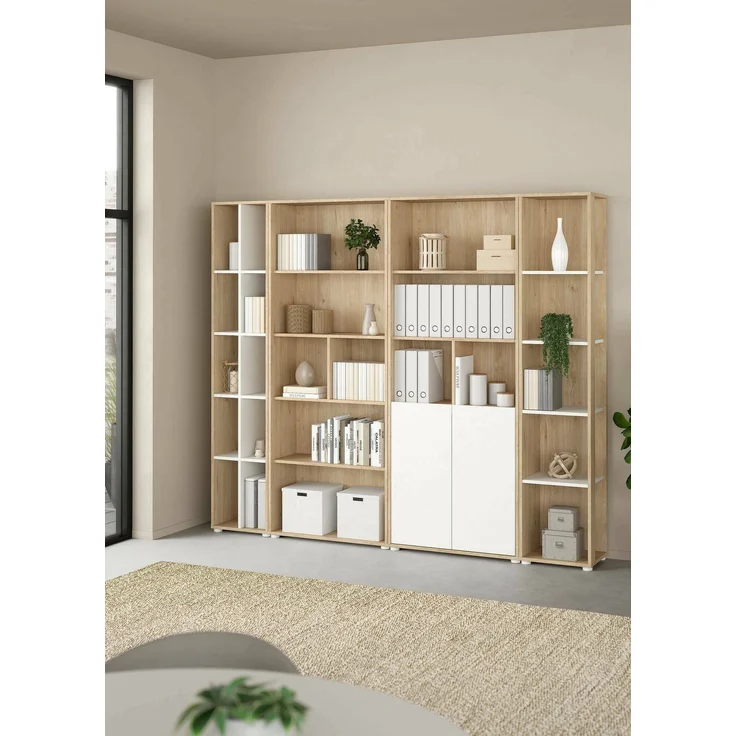 Dmora Wohnzimmermöbel Litvjak, Modulares Wohnzimmerset, Mehrzweck-Wohnzimmermöbel, Moderner TV-Schrank, 241x34 h205 cm, Eiche und Weiß – Bild 2