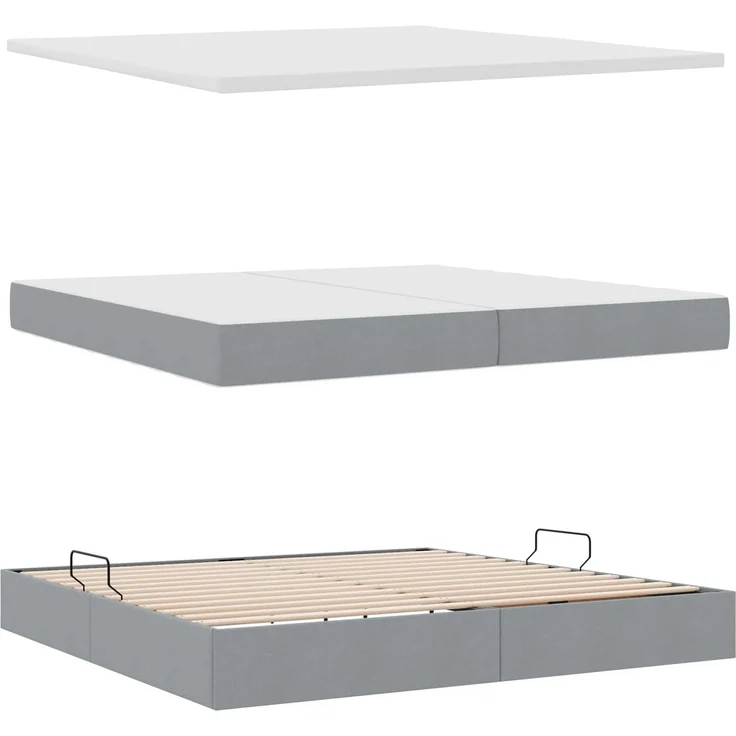 vidaXL LED-Speicherbett mit Matratze Hellgrau 200 x 200 cm Stoff 3371166 – Bild 8