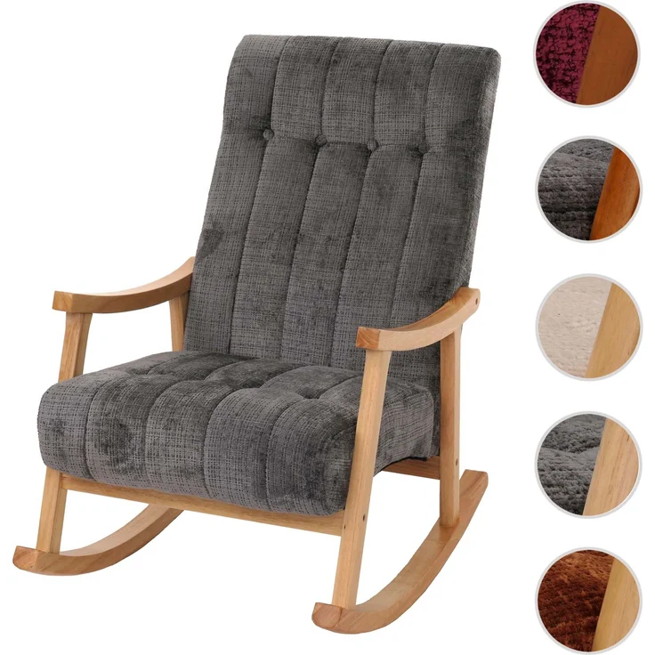 Schaukelstuhl HWC-K10, Relaxsessel, Holz FSC® Stoff/Textil Chenille (465g/m²) ~ dunkelgrau, Gestell natur – Bild 10