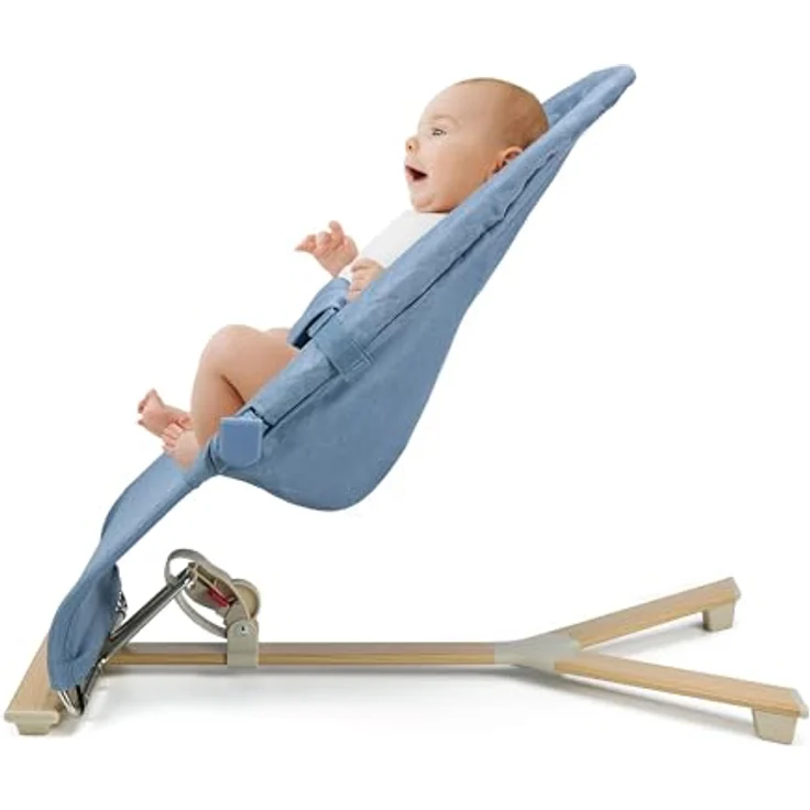 Kinderkraft MIMI NORDIC BREEZE Babywippe, Spielbügel mit 2 Spielzeuge, verstellbare Rückenlehne, Weiches Material, Minimalistische Skandinavisches Design, Zusammenklappbar, Blue – Bild 5
