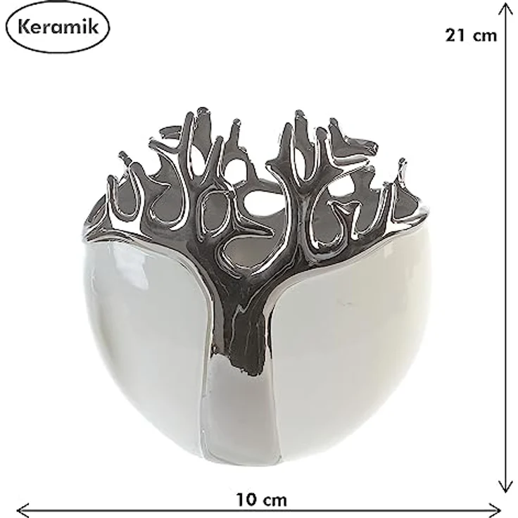 GILDE Vase Tree, Keramik in weiß mit silbernem Baumdesign, Dekovase, 21 cm Höhe, wasserdicht – Bild 5