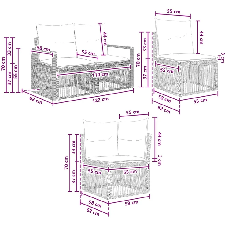 vidaXL Gartensofa-set 9 pcs Grau Poly-Rattan 3435734 – Bild 8