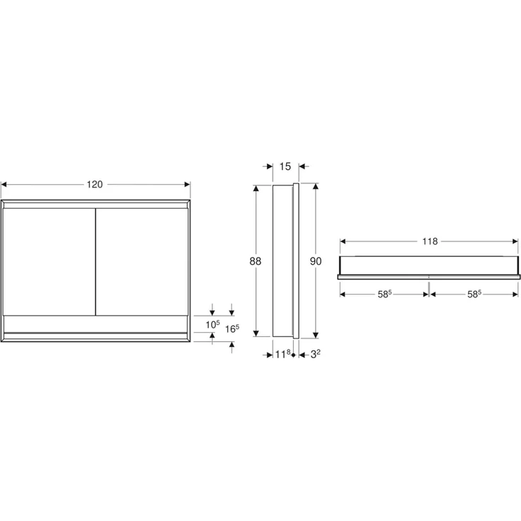 Geberit ONE Spiegelschrank mit ComfortLight, 2 Türen, Unterputzmontage, mit Nische, 120 x 90 x 15 cm, 505.825.00, Farbe: Aluminium eloxiert - 505.825.00.1 – Bild 2