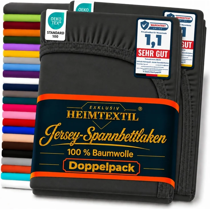 Doppelpack Jersey Spannbettlaken Premium Schwarz 90 - 100 x 200 cm – Bild 1