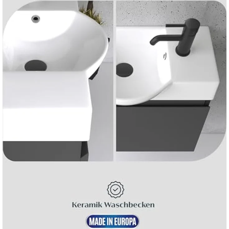 Alpenberger Badmöbel-Set Waschbecken mit Unterschrank 55 cm Breit, (Badezimmermöbel Waschtisch, Badschrank Schmal), Waschbeckenunterschrank mit Softclose – Bild 6
