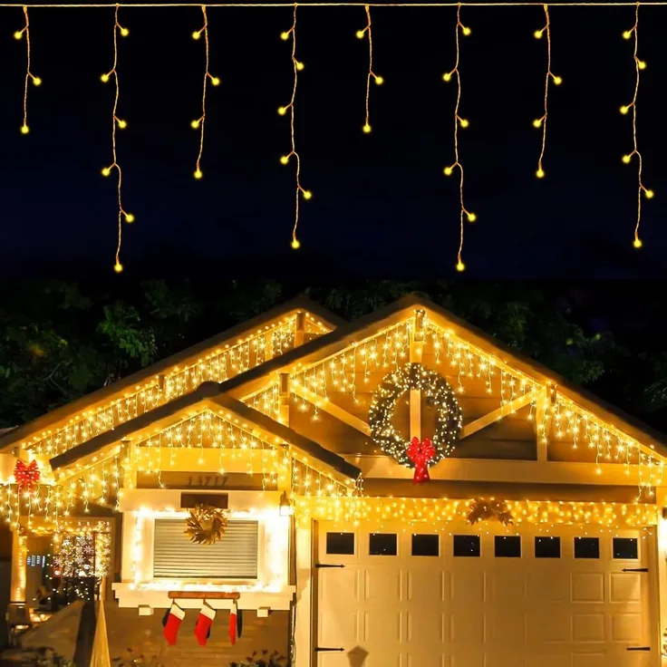 LEDYA Lichterkette Außen, 14M 360led Eisregen Lichterkette Außen Warmweiß, Lichterkette Weihnachten Eisregen Außen, Weihnachtsdeko Aussen 8 Modi für Kinderzimmer Fenster Balkon Garten Garage