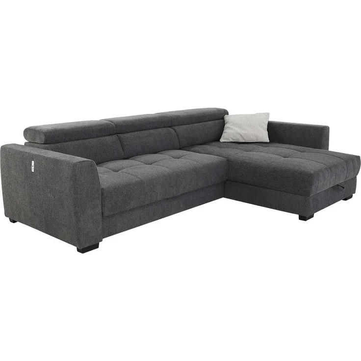 Jockenhöfer Gruppe Ecksofa SAN MARINO, Dunkelgrau, Webstoff, Bettkasten, Sitztiefenverstellung, Kopfteilverstellung, B 300 x T 196 cm