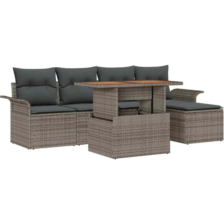 vidaXL Garten-Sofa-Set mit Speicher 6 pcs Grau Poly Rattan 3358057 – Bild 1