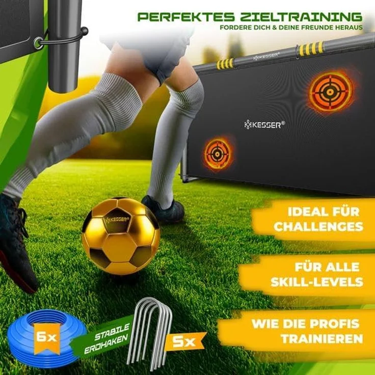 KESSER® Fußballtor für Garten, Outdoor Schusstraining, UV-beständigem Netz, Stahlrahmen mit Polsterung, Erdhaken, Luftpumpe, Hütchen, mit Torwand, Anthrazit, 120 x 60 x 180 cm – Bild 3