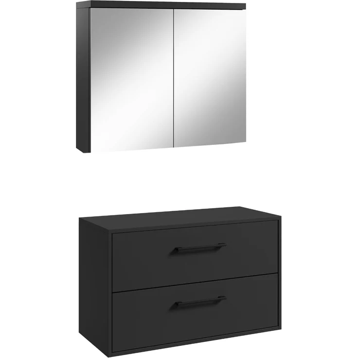 Badplaats Waschtischunterschrank Florence 80 x 46 cm - Mattschwarz - mit Spiegelschrank – Bild 1