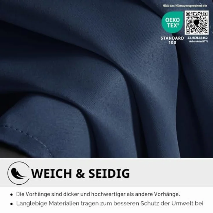 Deconovo Gardinen mit Ösen Blickdicht gegen Hitze Wohnzimmer Dunkelblau | 2er Set, H270 x B140 cm, Thermovorhang mit Ösen, Verdunkelnd und Hitzeschutz Vorhang für moderne Wohnräume besonders geeignet – Bild 7