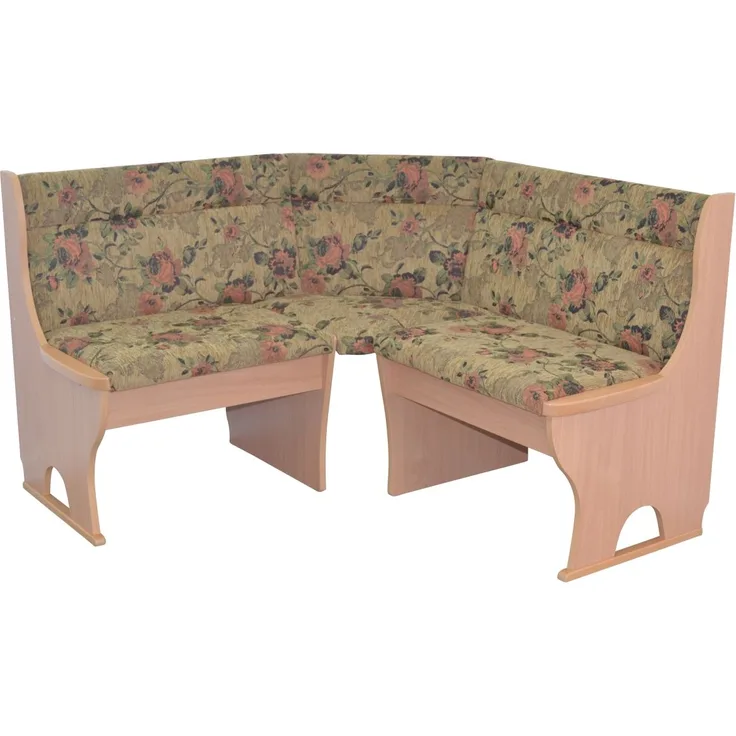 Truheneckbank "Anja 1B" 125x125 cm, Holzdekor Buche, Stoff braun mit Blumendessin