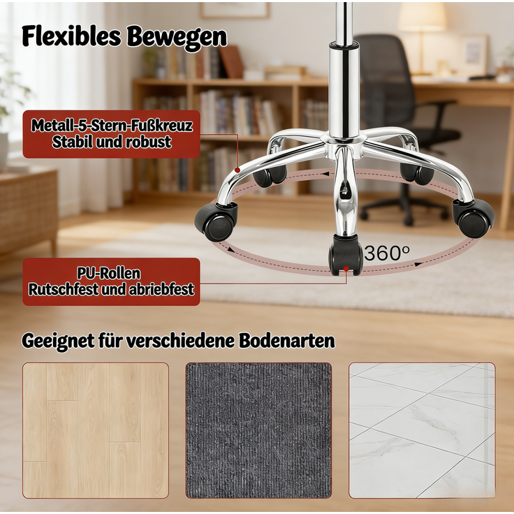 Bürohocker Samt, höhenverstellbar & drehbar, 30x30 cm, Dunkelgrau – Bild 6