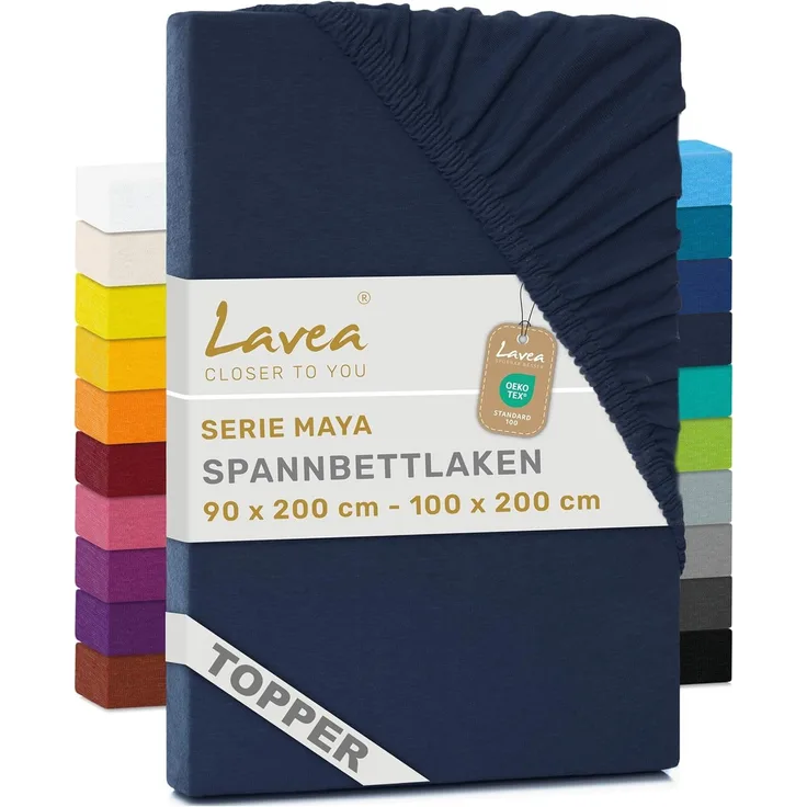 Lavea Spannbettlaken Bettlaken Maya, für Matratzen, mit Rundumgummizug, 100% Baumwolle Jersey, Gummizug: rundum, (1 Stück), für Topper, Boxspring- und Wasserbetten, weich, formstabil, langlebig