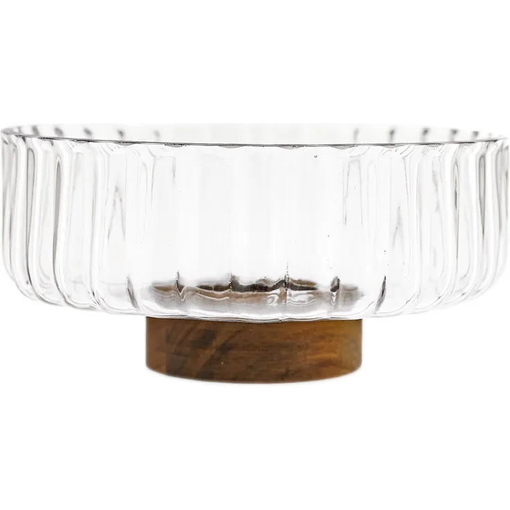 Luana Bowl Medio Glasschale mit Akazienholz - Servier- & Dekoschale, 21 x 9,5 cm