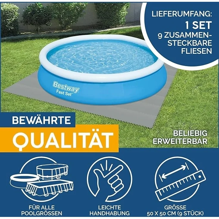 Bestway | Flowclear Pool-Bodenschutzfliesen-Set XL | 18 Stück á 50 x 50 cm | Grau | idealer Schutz für Pool und Rasenfläche – Bild 4