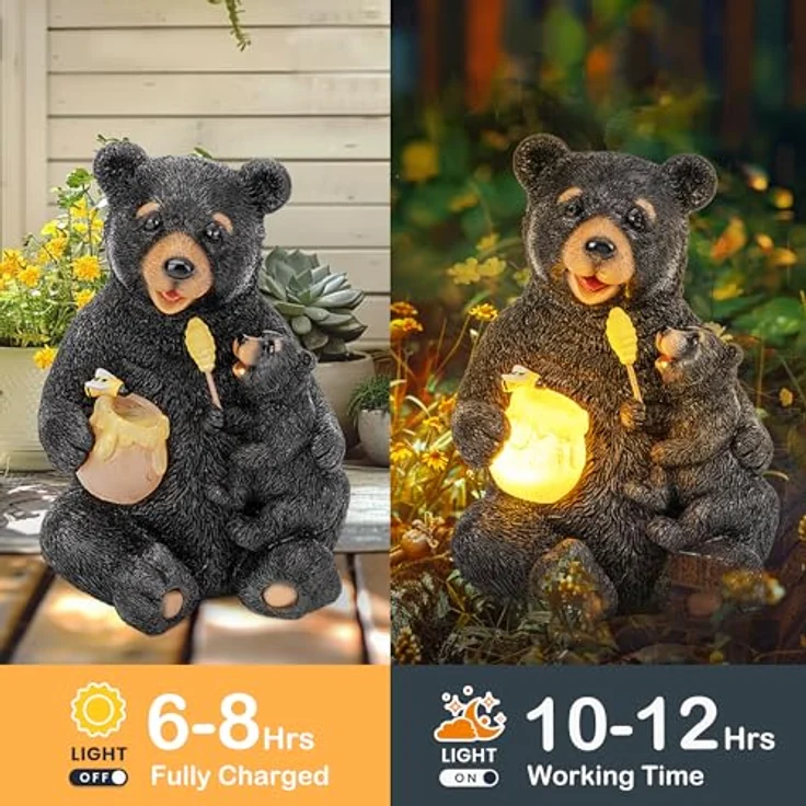 GIGALUMI Solar Statuen Gartendeko, Bär Mutter und Bär Kind umarmen Sich, Geburtstagsgeschenk für Frauen, Geschenke für Mama, Wetterfest Gartendeko für Terrasse, draußen, Hof – Bild 5