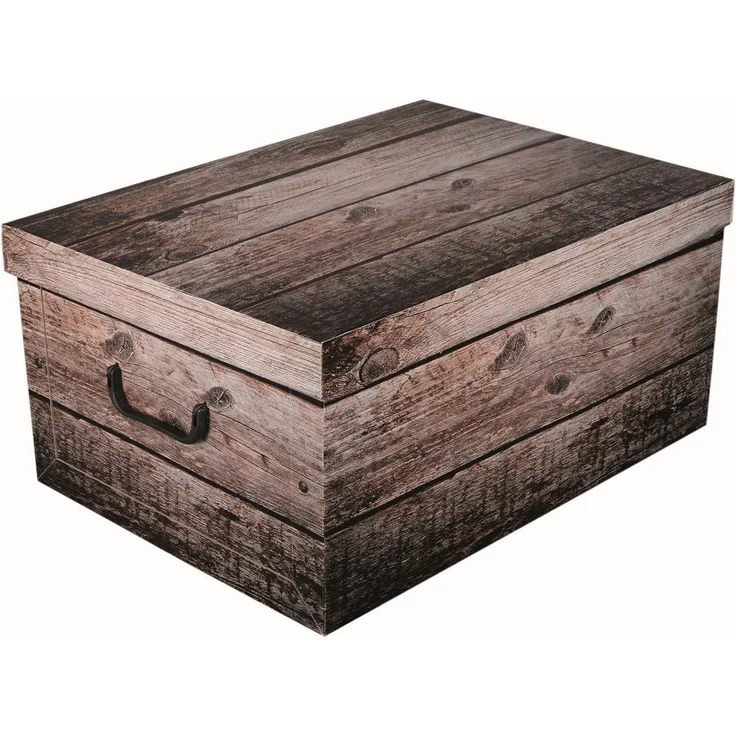 Kreher Aufbewahrungsbox Set: 3 x Dekokarton - Motiv: Holz Dunkel/ Shabby/ White – Bild 2