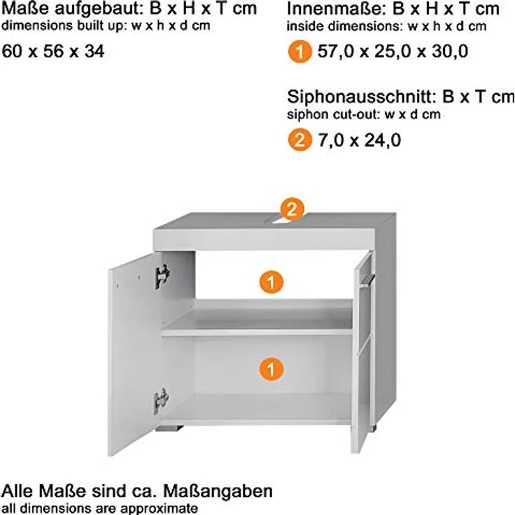 Trendteam 'Amanda' Waschbeckenunterschrank, Hochglanz, 56 x 34 x 60 cm, Weiß – Bild 11