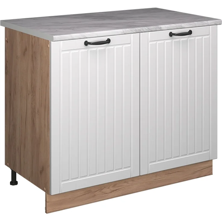 Spülenunterschrank Fame-Line Weiß Landhaus/Goldkraft Eiche 100 cm, AP Marmor Vicco – Bild 1