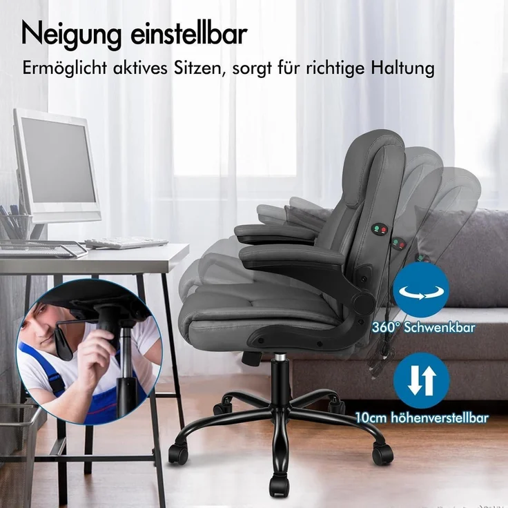 ALFORDSON Massage-Bürostuhl Pu-Leder 150kg Belastbarkeit 90-135° Rückenlehne – Bild 6