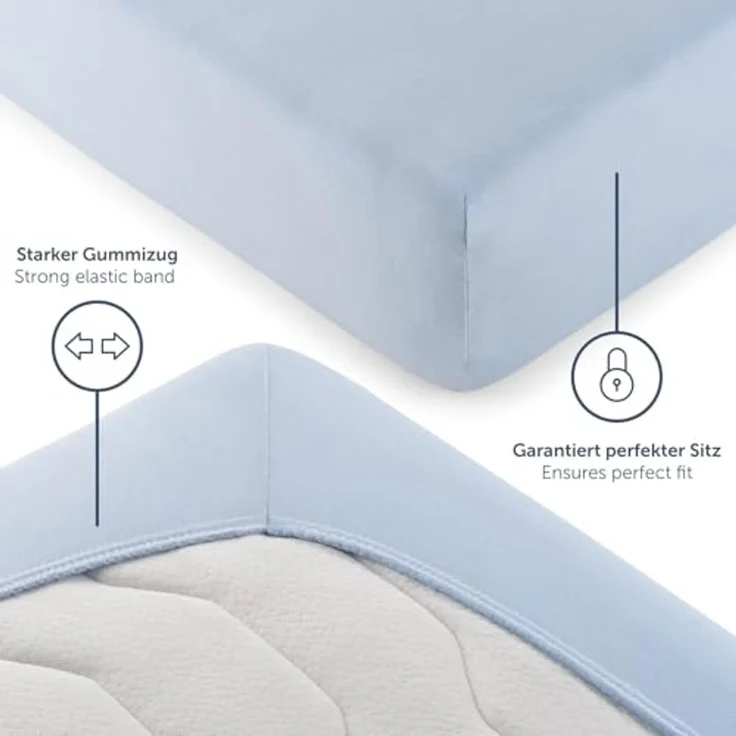 Blumtal® Baumwolle Spannbettlaken 135x190cm Basics Jersey im 2er Set - Bettlaken 135x190cm - Oeko-TEX zertifiziertes Spannbetttuch 135x190cm - Matratzenbezug 135x190cm - Leintuch - Hellblau – Bild 4