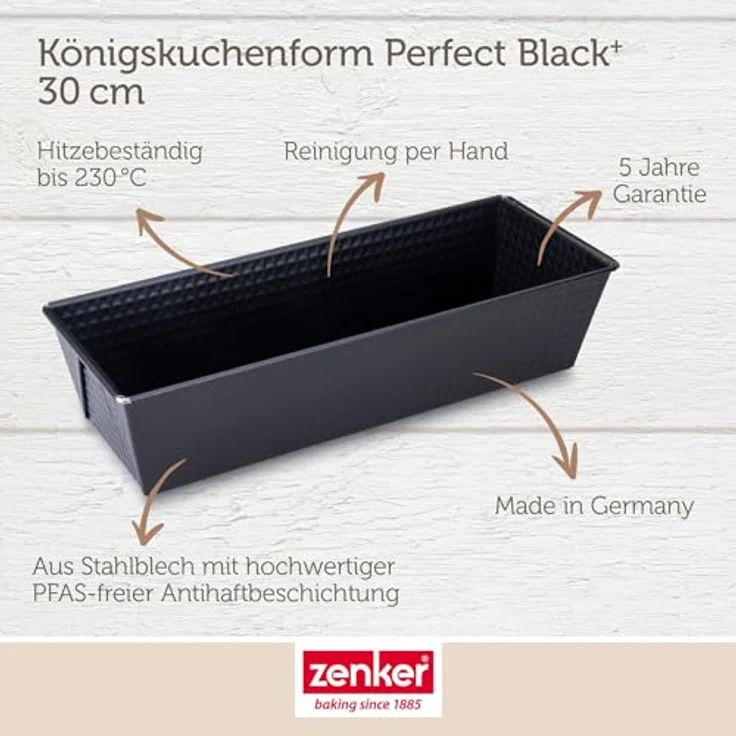 Zenker Königskuchenform Perfect Black 30 cm – Hochwertige Kastenform aus Stahlblech mit Antihaftbeschichtung, Hitzebeständigkeit +230 °C Made in Germany – Bild 4
