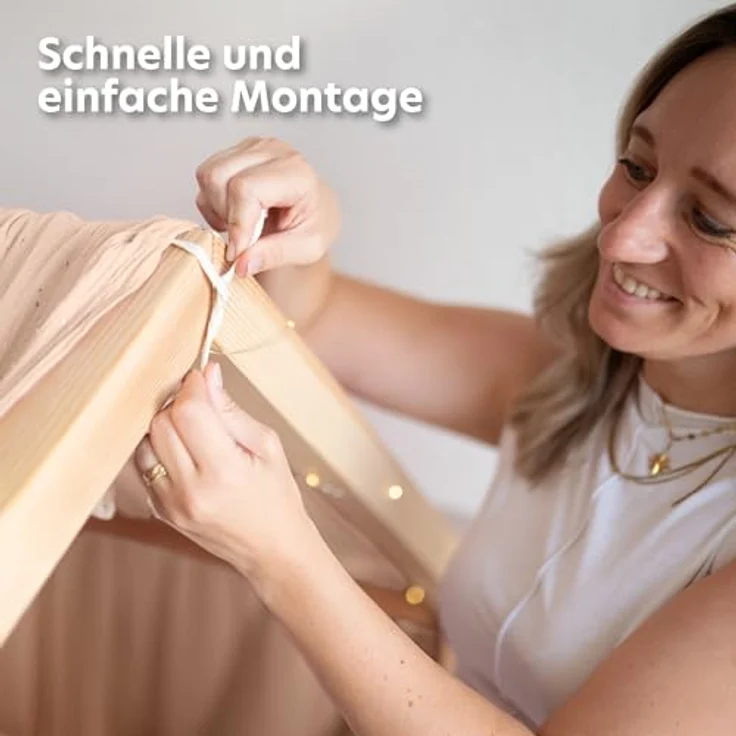 lilimaus Betthimmel Musselin Hausbett Himmel Kinderzimmer Baumwolle mit Gold, Gemütlicher Baldachin aus Baumwolle für traumhafte Kinderzimmer-Deko – Bild 8