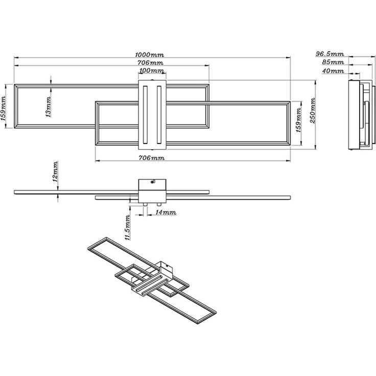LED Deckenleuchte, schwarz, Holzoptik, L 100 cm – Bild 7