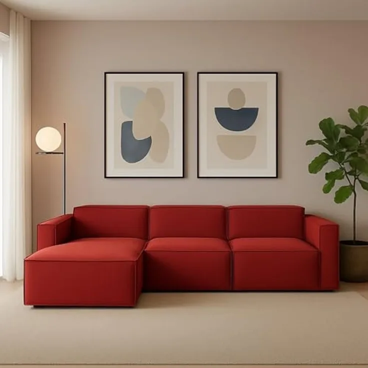 Talamo Italia - Sofa mit Halbinsel Licia, modulares Sofa mit linker Chaiselongue, modernes Stoffsofa, 100 % Made in Italy, 340 x 170 x 70 cm, Rot