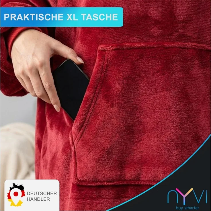 Wohndecke IamFlauschi Hoodie Decke mit Ärmeln, Kapuze und Kängurutasche, NYVI, Tragbare Flanell Decke zum Anziehen für Erwachsene & Jugendliche – Bild 2