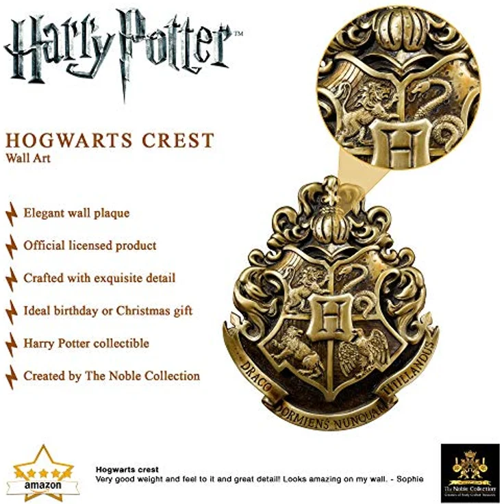 The Noble Collection Hogwarts Crest Wall Art, Wandobjekt aus Metall, goldfarben – Bild 5