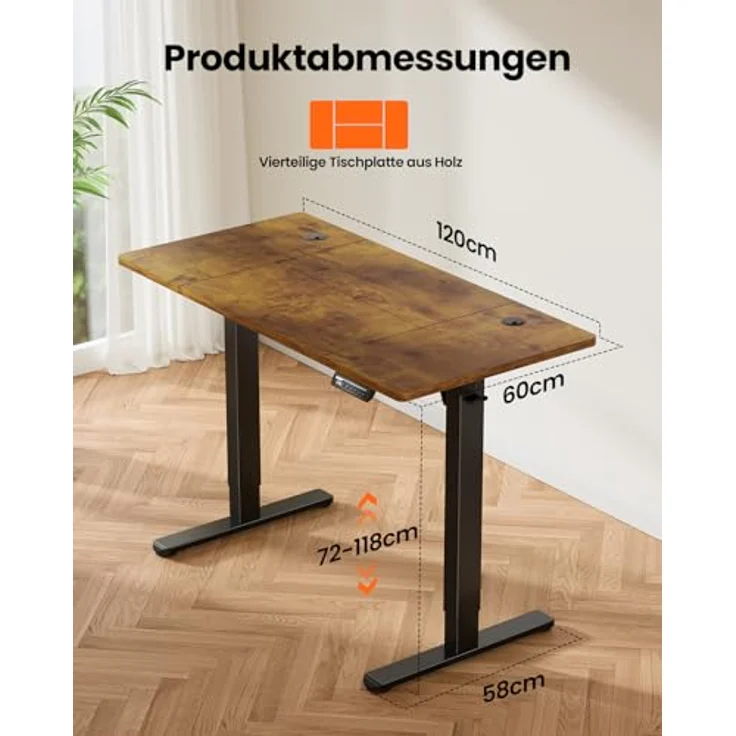 ErGear Elektrisch Höhenverstellbarer Schreibtisch 120x60 cm, Schreibtisch Höhenverstellbar mit 4 Memory-Funktion, Gaming Tisch mit Vierteilige Tischplatte – Bild 7