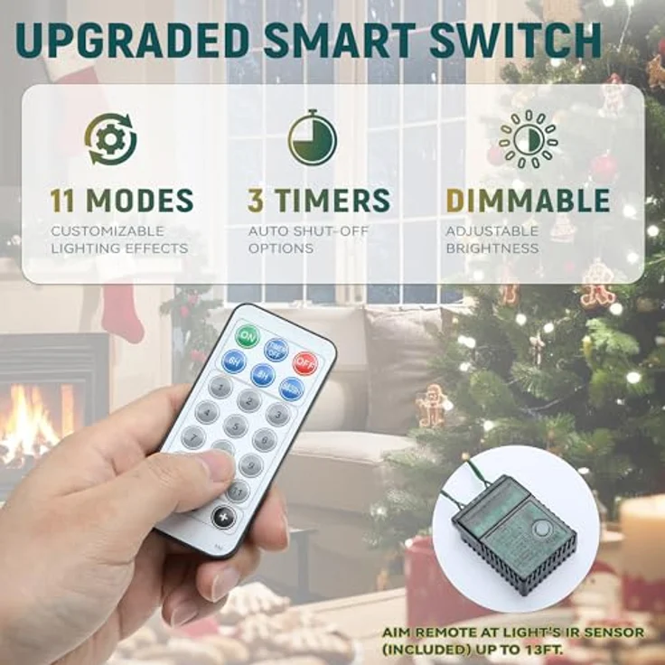 YITAHOME 180cm Weihnachtsbaum mit Fernbedienung, Vordekorierter Künstlicher Weihnachtsbaum mit Scharniertechnologie, 1176 Gemischte PE/PVC-Spitzen, 35 Tannenzapfen, 300 Lichter & 11 Lichtmodi – Bild 3