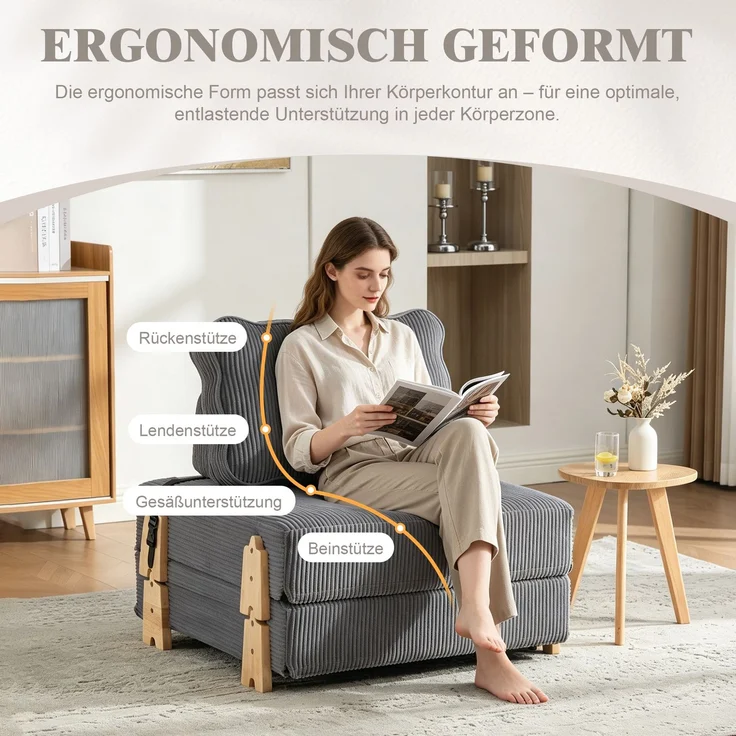 1-Sitzer Schlafsessel 90 x 86 x 84 cm aus Cord mit Schlaffunktion – Bild 8